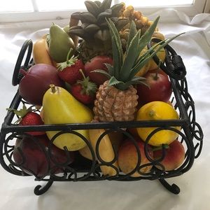 Vintage Iron Fruit Basket and vintage fruit